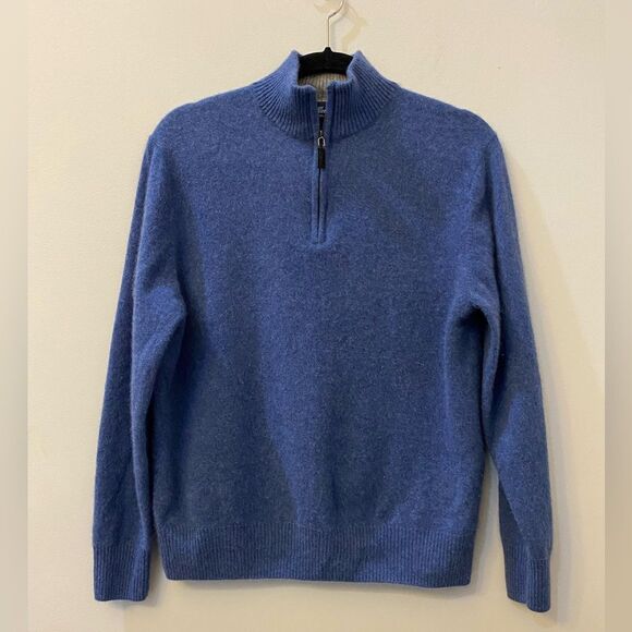 Allen Solly 100% Cashmere Quarter Zip Blue Sweater Women Size L - Picture 1 of 6